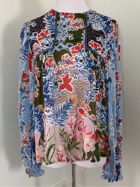 Blank bl^nk London Anthropologie Mixed Floral Print Peasant Blouse Boho